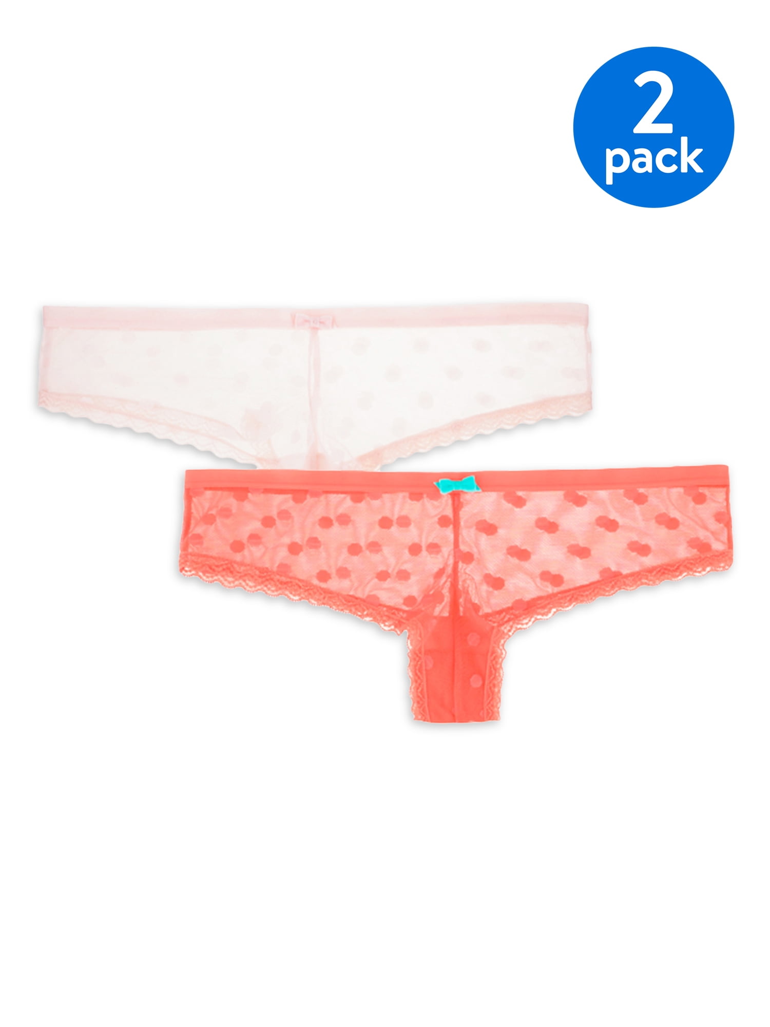 Undies.com Women's Dot Mesh Lace Cheeky Panties, 2 Pack 