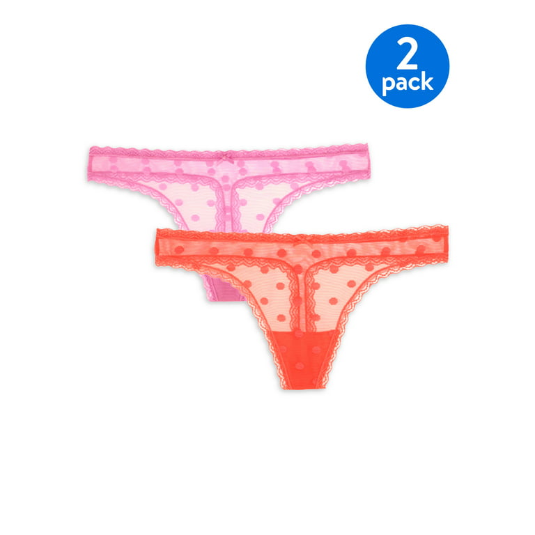 Undies.com Women's Dot Mesh Lace Thong Panties, 2 Pack