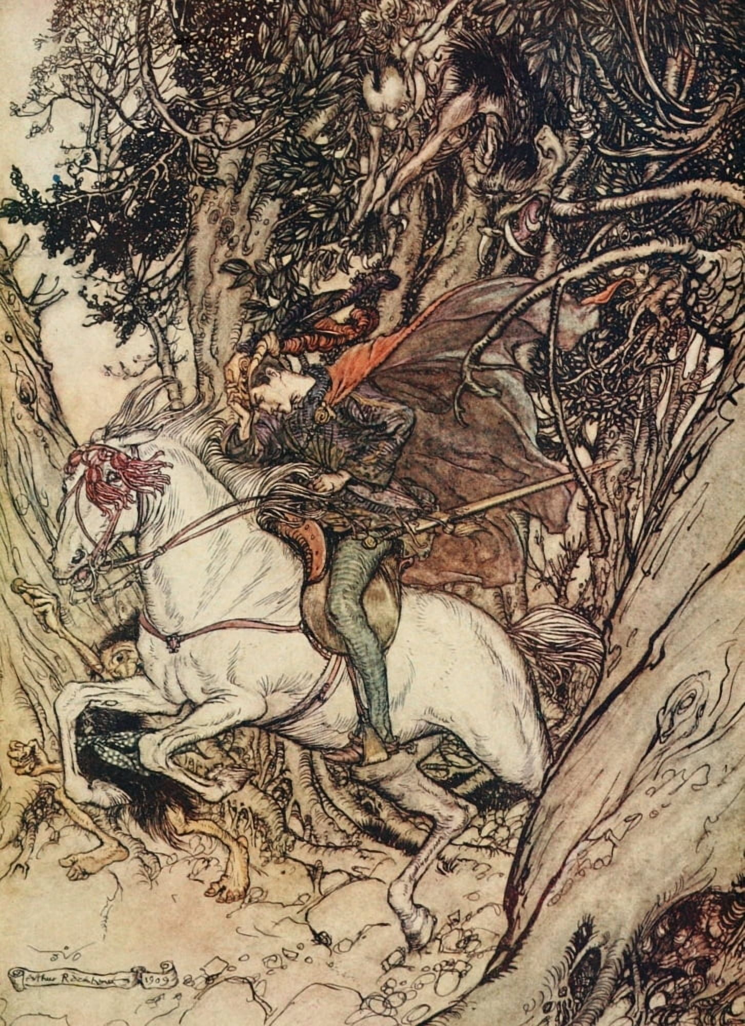 Undine 1909 False gold Canvas Art - A Rackham (18 x 24)