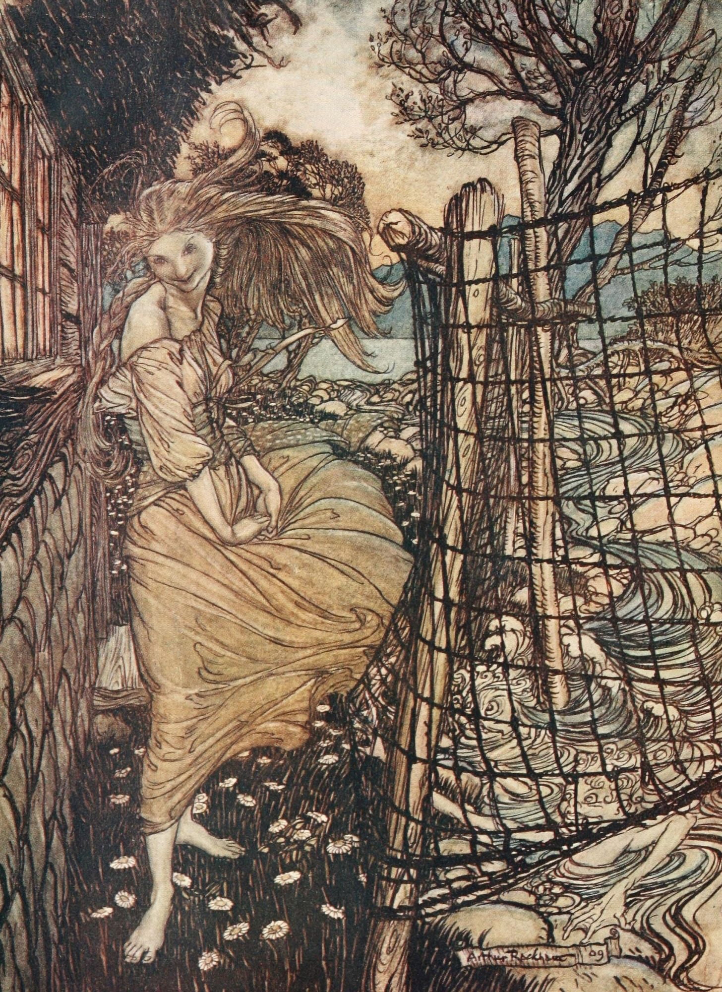 Undine 1909 Undine by window Canvas Art - A Rackham (18 x 24)