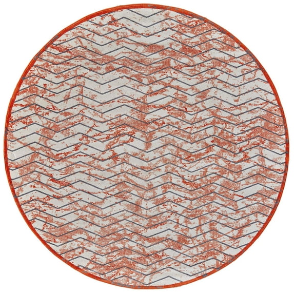Undira Bright Contemporary Print Rug, Bright Orange/Ivory, 8ft x 8ft Round