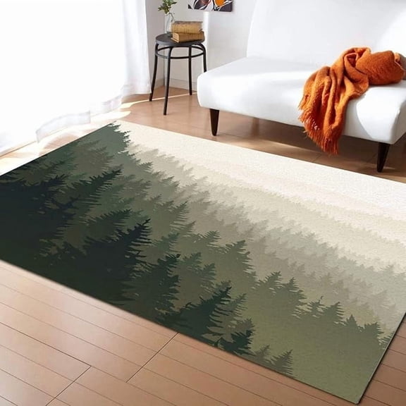 Undulating High and Low Mountains Area Rug, Fresh Evergreen Pine Forest Living Room Rugs, Non-Slip Kids Rugs, Machine Washable Breathable Durable Carpet for Bedroom Study Office 5 x 6ft