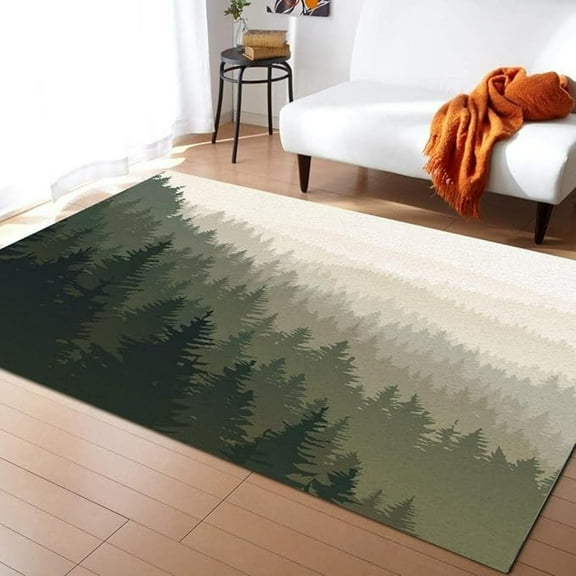 Undulating High And Low Mountains Area Rug, Fresh Evergreen Pine Forest Print Carpet, Indoor Non-Slip Kids Rugs For Room Sofa Living Room Mat Bedroom Home Decor Floor Mats 3x4ft