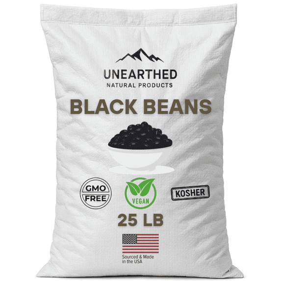 Unearthed Black Beans 25 lbs – Non-GMO, Kosher, Gluten-Free, Vegetarian-Friendly - Dried Black Beans Rich in Fiber & Protein, Low Sodium, Ideal for Healthy Diets & Mexican Dishes