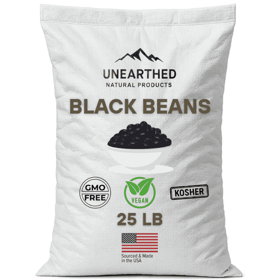 Unearthed Black Beans 25 lbs Non-GMO, Kosher, Gluten-Free, Vegetarian-Friendly - Dried Black Beans Rich in Fiber & Protein, Low Sodium, Ideal for Healthy Diets & Mexican Dishes