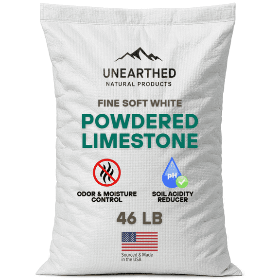 Unearthed Fine-Soft White Ground Limestone Powder, All Natural Lime for Lawns and Chicken Coop, Calcium Carbonate Rock Dust Fine Powder for Industry and Agriculture - 46lb