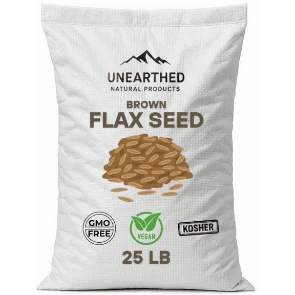 Unearthed Whole Flax Seed - 25 lbs, Plant-Based Protein, Gluten-Free, Non-GMO, Kosher, Vegan, Raw Seeds, Rich in Omega-3, Great for Baking, Topping, Smoothies & Beverages