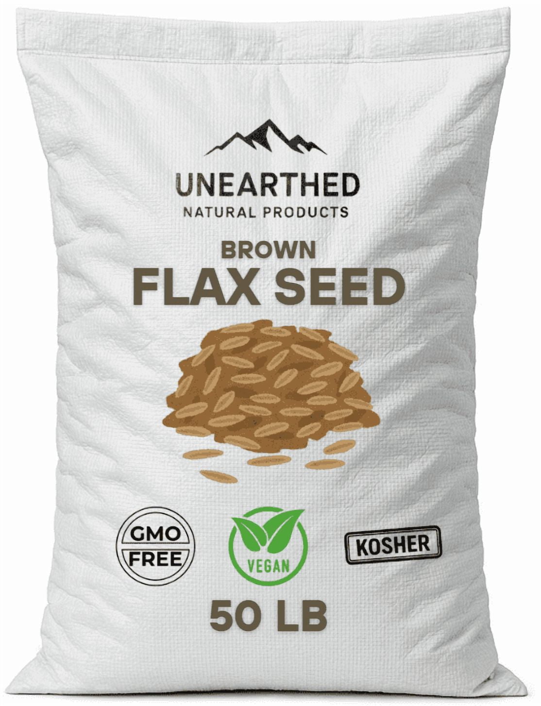 Unearthed Whole Flax Seed - 50 lbs, Plant-Based Protein, Gluten-Free, Non-GMO, Kosher, Vegan, Raw Seeds, Rich in Omega-3,  Great for Baking, Topping, Smoothies & Beverages