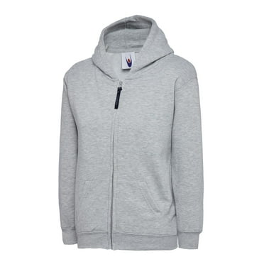 Uneek - Childrens/Kids Classic Full Zip Hooded Sweatshirt/Jumper - 50% Polyester 50% Cotton - Heather Grey - Size 11/13 YRS