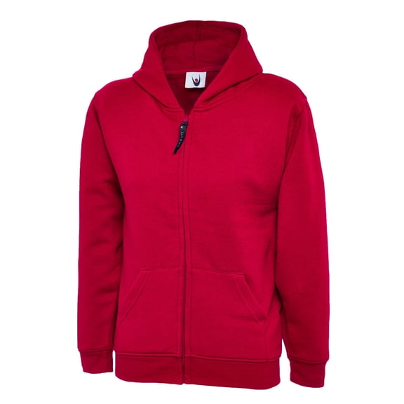 Uneek - Childrens/Kids Classic Full Zip Hooded Sweatshirt/Jumper - 50% Polyester 50% Cotton - Red - Size 11/13 YRS