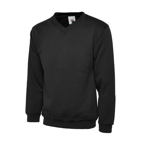 Uneek - Childrens/Kids V Neck Sweatshirt/Jumper - 50% Polyester 50% Cotton - Black - Size 9/10 YRS