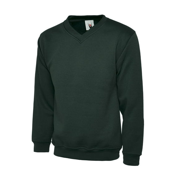 Uneek - Childrens/Kids V Neck Sweatshirt/Jumper - 50% Polyester 50% Cotton - Bottle Green - Size 11/13 YRS
