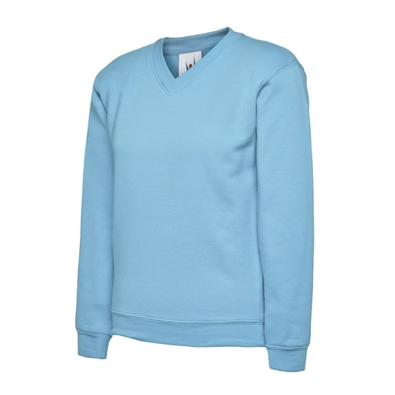 Uneek - Childrens/Kids V Neck Sweatshirt/Jumper - 50% Polyester 50% Cotton - Sky - Size 5/6 YRS
