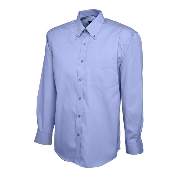 Uneek - Men's Pinpoint Oxford Full Sleeve Shirt - Long Sleeve - Mid Blue - Size 17.5
