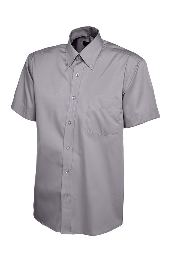 Uneek - Men's Pinpoint Oxford Half Sleeve Shirt - 70% Combed Cotton - Charcoal - Size 14.5