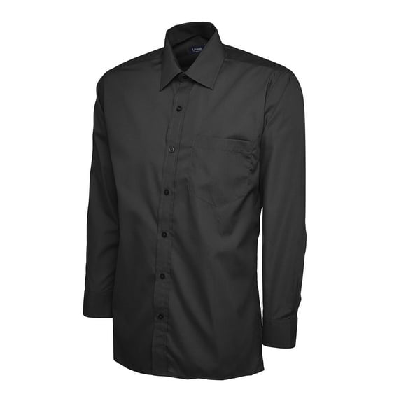 Uneek - Men's Poplin Full Sleeve Shirt - Long Sleeve - Black - Size 15