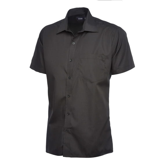 Uneek - Men's Poplin Half Sleeve Shirt - 65% Polyester 35% Cotton Poplin - Black - Size 18.5