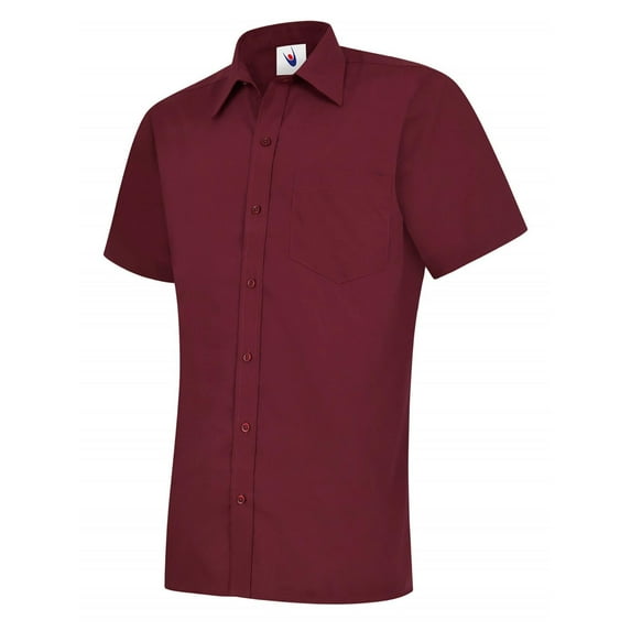 Uneek - Men's Poplin Half Sleeve Shirt - 65% Polyester 35% Cotton Poplin - Burgundy - Size 17