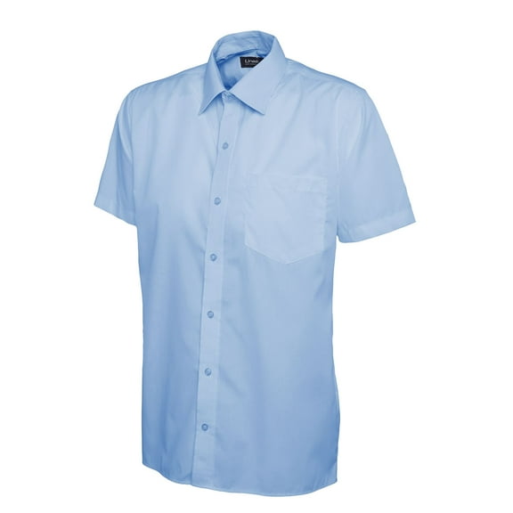 Uneek - Men's Poplin Half Sleeve Shirt - 65% Polyester 35% Cotton Poplin - Light Blue - Size 18.5