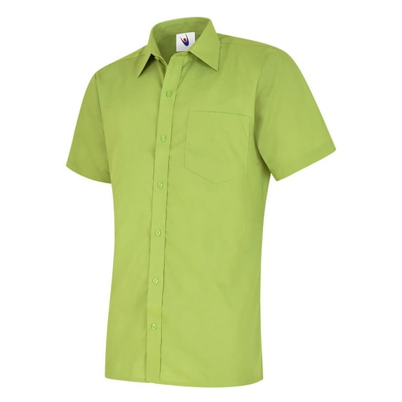 Uneek - Men's Poplin Half Sleeve Shirt - 65% Polyester 35% Cotton Poplin - Lime - Size 15.5