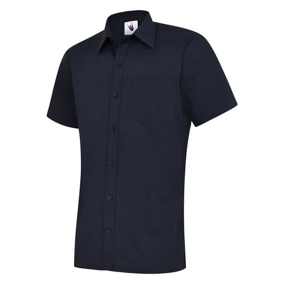 Uneek - Men's Poplin Half Sleeve Shirt - 65% Polyester 35% Cotton Poplin - Navy - Size 18.5