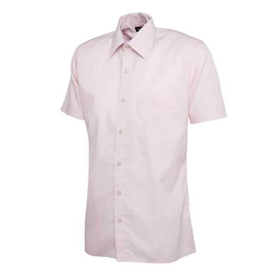 Uneek - Men's Poplin Half Sleeve Shirt - 65% Polyester 35% Cotton Poplin - Pink - Size 15.5