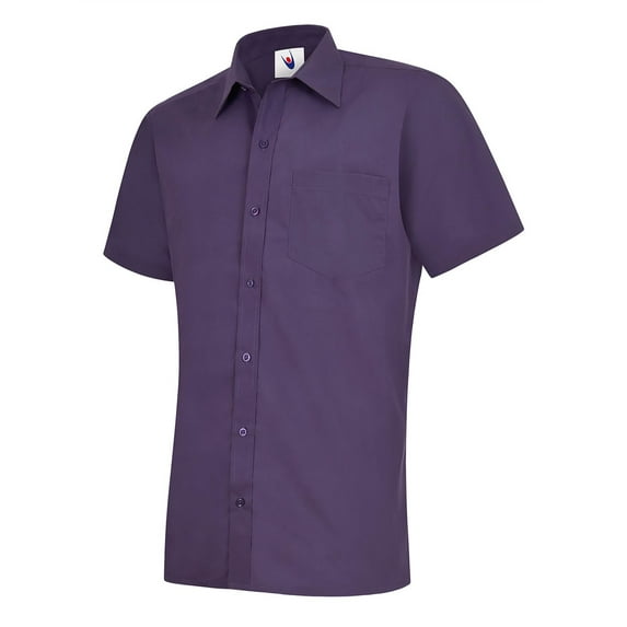 Uneek - Men's Poplin Half Sleeve Shirt - 65% Polyester 35% Cotton Poplin - Purple - Size 17