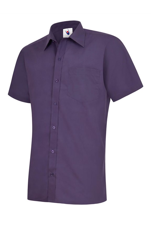 Uneek - Men's Poplin Half Sleeve Shirt - 65% Polyester 35% Cotton Poplin - Purple - Size 19
