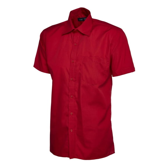 Uneek - Men's Poplin Half Sleeve Shirt - 65% Polyester 35% Cotton Poplin - Red - Size 18.5