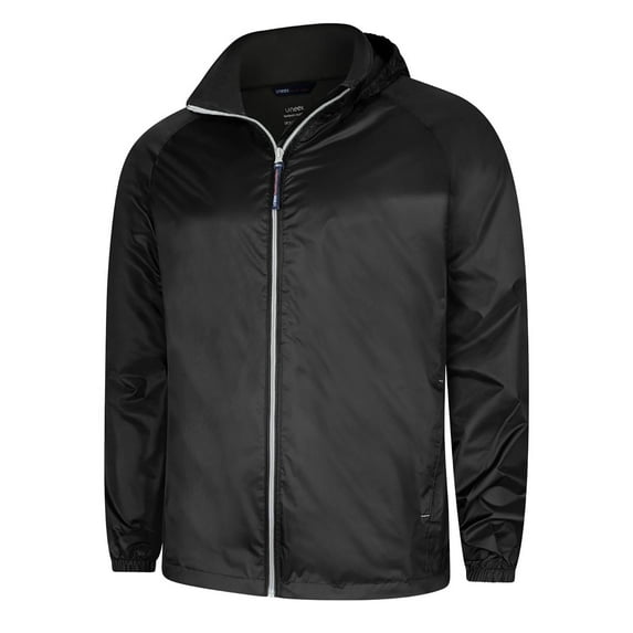 Uneek - Unisex Active Jacket - Superstrong Lightweight 100% Nylon Waterproof Coat - Black/Grey - Size XS