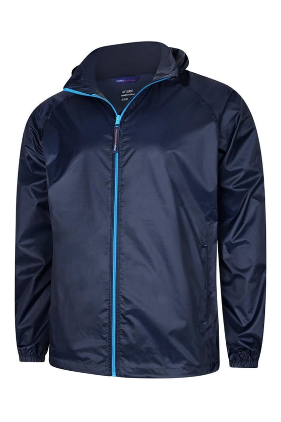 Uneek - Unisex Active Jacket - Superstrong Lightweight 100% Nylon Waterproof Coat - Navy/Surf Blue - Size 2XL