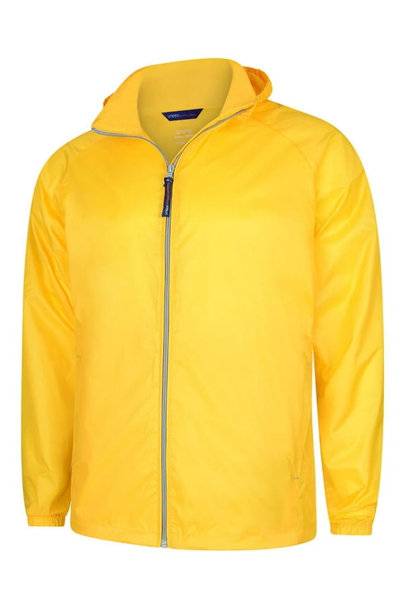 Uneek - Unisex Active Jacket - Superstrong Lightweight 100% Nylon Waterproof Coat - Submarine Yellow/Grey - Size 2XL