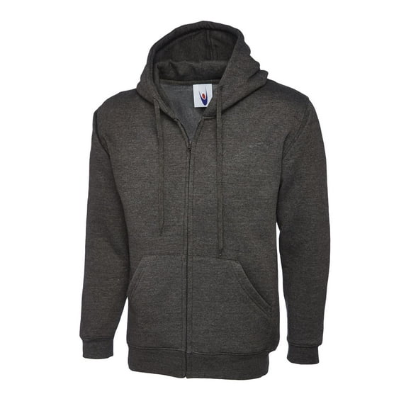 Uneek - Unisex Adults Classic Full Zip Hooded Sweatshirt/Jumper - 50% Polyester 50% Cotton - Charcoal - Size XL