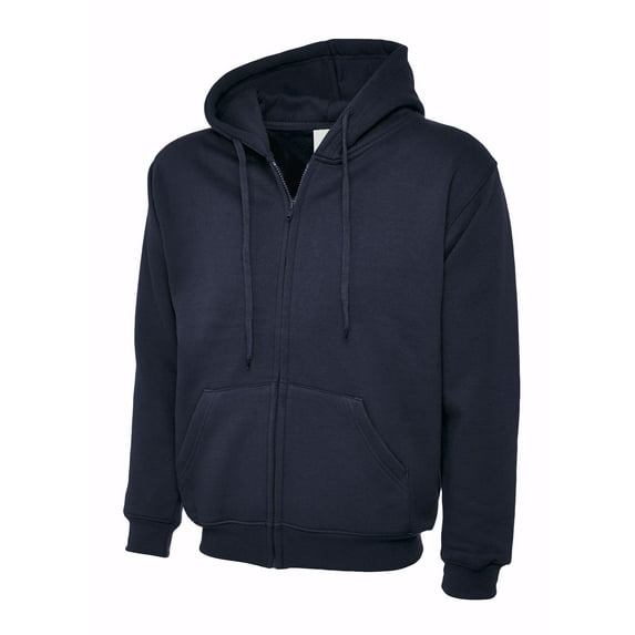 Uneek - Unisex Adults Classic Full Zip Hooded Sweatshirt/Jumper - 50% Polyester 50% Cotton - Navy - Size L