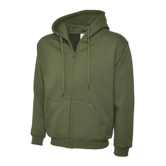 Uneek - Unisex Adults Classic Full Zip Hooded Sweatshirt/Jumper - 50% Polyester 50% Cotton - Olive - Size 2XL