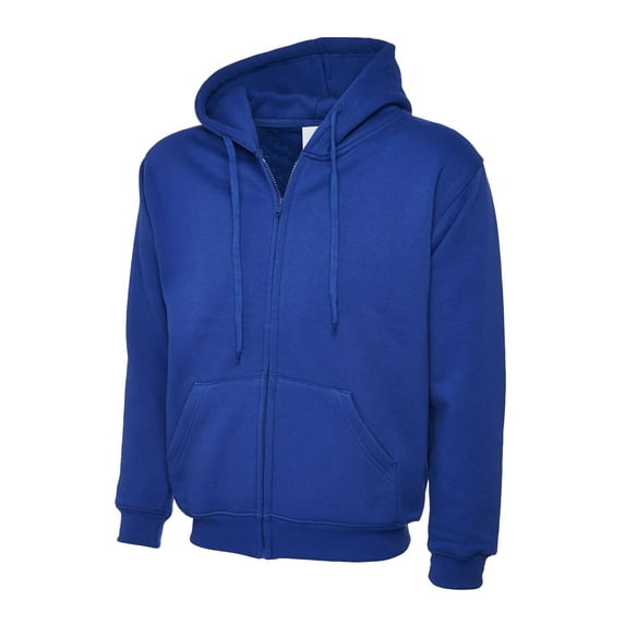 Uneek - Unisex Adults Classic Full Zip Hooded Sweatshirt/Jumper - 50% Polyester 50% Cotton - Royal - Size XS