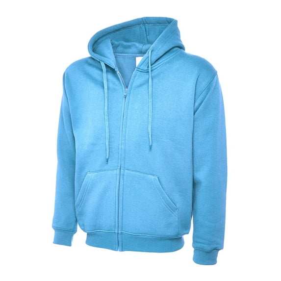 Uneek - Unisex Adults Classic Full Zip Hooded Sweatshirt/Jumper - 50% Polyester 50% Cotton - Sky - Size L