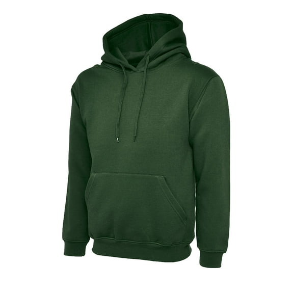 Uneek - Unisex Classic Hooded Sweatshirt/Jumper - 50% Polyester 50% Cotton - Bottle Green - Size XS