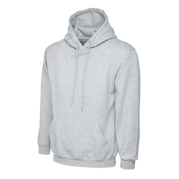 Uneek - Unisex Classic Hooded Sweatshirt/Jumper - 50% Polyester 50% Cotton - Heather Grey - Size 5XL