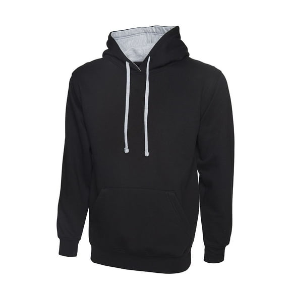 Uneek - Unisex Contrast Hooded Sweatshirt/Jumper - 50% Polyester 50% Cotton - Black/Heather Grey - Size 4XL