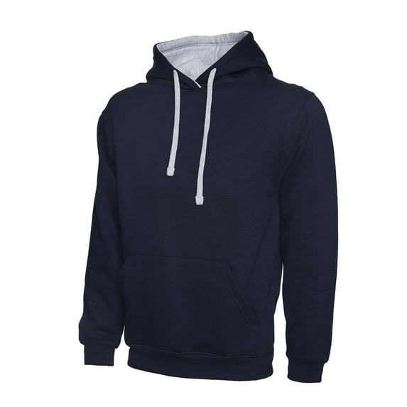 Uneek - Unisex Contrast Hooded Sweatshirt/Jumper - 50% Polyester 50% Cotton - Navy/Heather Grey - Size XS
