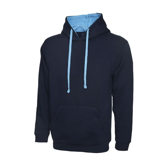 Uneek - Unisex Contrast Hooded Sweatshirt/Jumper - 50% Polyester 50% Cotton - Navy/Sky - Size L