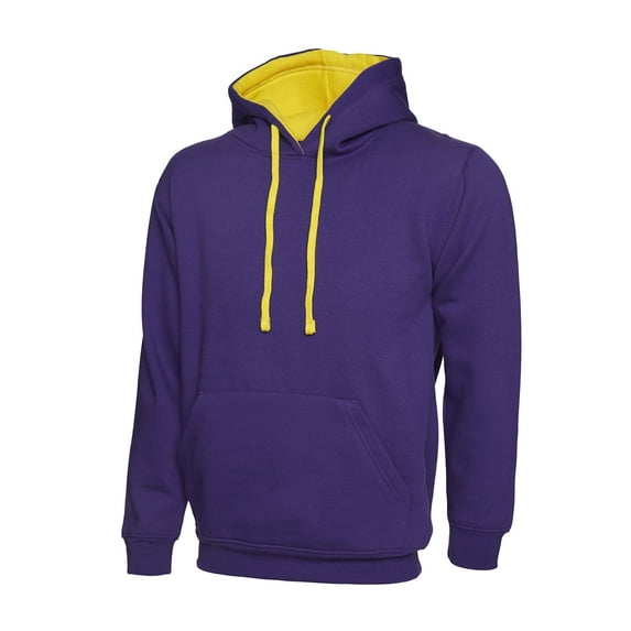 Uneek - Unisex Contrast Hooded Sweatshirt/Jumper - 50% Polyester 50% Cotton - Purple/Yellow - Size S