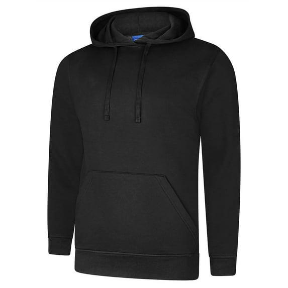 Uneek - Unisex Deluxe Hooded Sweatshirt/Jumper - 60% Ring Spun Combed Cotton 40% Polyester - Black - Size L