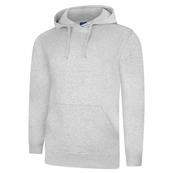 Uneek - Unisex Deluxe Hooded Sweatshirt/Jumper - 60% Ring Spun Combed Cotton 40% Polyester - Heather Grey - Size 2XL
