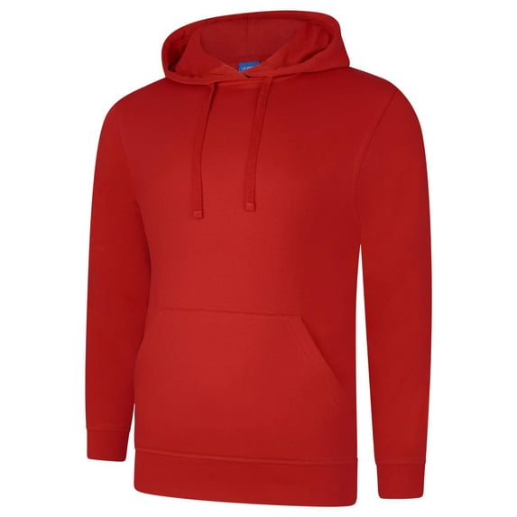 Uneek - Unisex Deluxe Hooded Sweatshirt/Jumper - 60% Ring Spun Combed Cotton 40% Polyester - Sizzling Red - Size XL