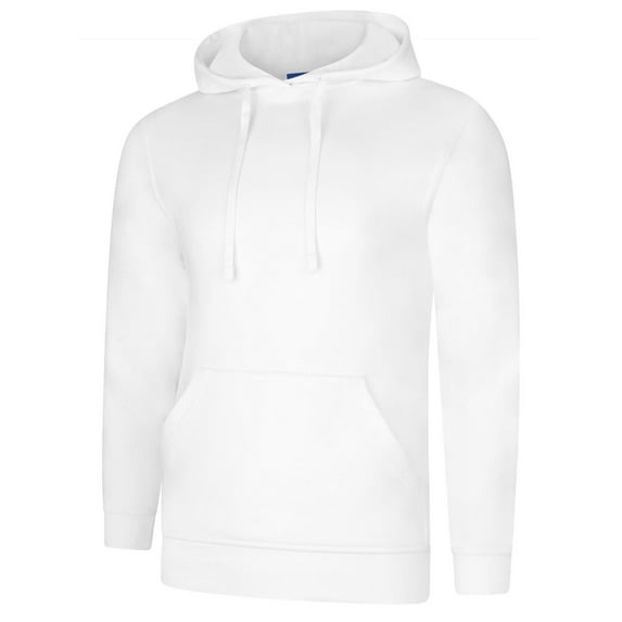 Uneek - Unisex Deluxe Hooded Sweatshirt/Jumper - 60% Ring Spun Combed Cotton 40% Polyester - White - Size XL