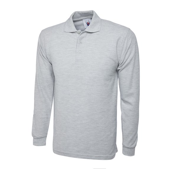 Uneek - Unisex Longsleeve Poloshirt - 50% Polyester 50% Cotton - Heather Grey - Size M