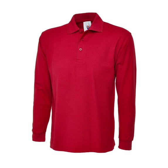 Uneek - Unisex Longsleeve Poloshirt - 50% Polyester 50% Cotton - Red - Size S