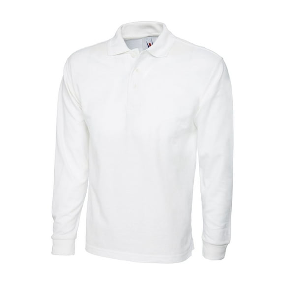 Uneek - Unisex Longsleeve Poloshirt - 50% Polyester 50% Cotton - White - Size L